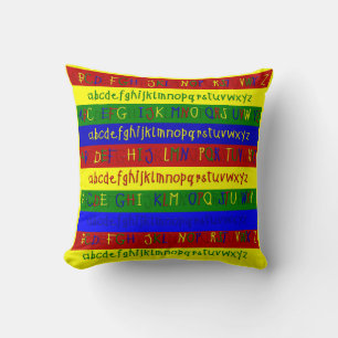 Primary Alphabet Strips-Square Throw Pillow