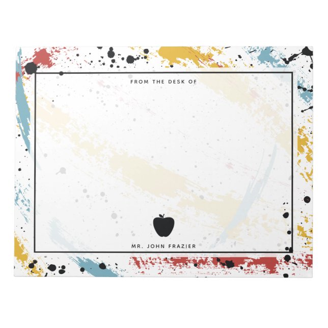 Primary Brushstrokes Abstract Art Teacher Apple Notepad (Front)