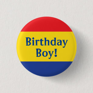 Primary Colors Birthday Boy Kids 1 Inch Round Button