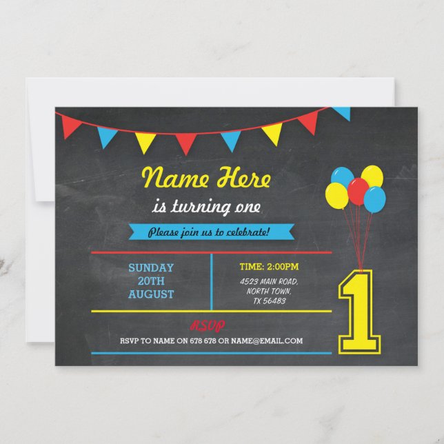 Primary Colour Birthday Girls Boys 1st one Invite (Front)