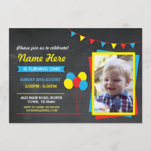 Primary Colour Birthday Girls Boys Photo Invite