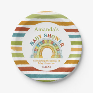 Primary Colour Boho Rainbow Baby Shower Paper Plate