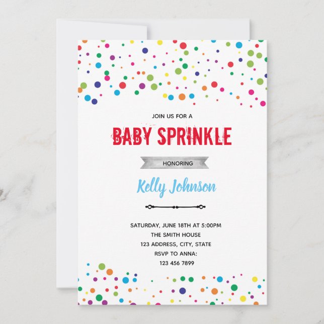 Primary colour confetti theme invitation (Front)