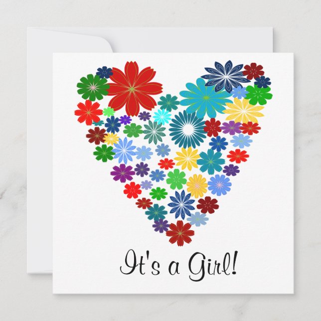 Primary Colour Floral Heart Baby Shower Invitation (Front)