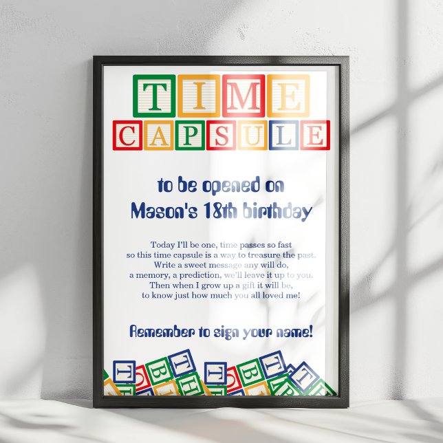 Primary Colours Blocks Time Capsule 1st Birthday Poster (Creator Uploaded)