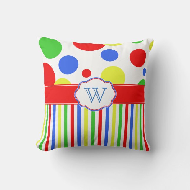 Primary Colours Bright Children's Monogram Throw Pillow (Front)