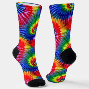 Primary Colours Bright Fun Retro Tie Dye Spirals Socks