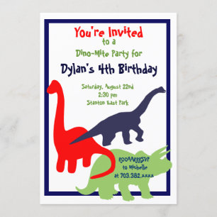 Primary Colours Dinosaur Birthday Party Invitation