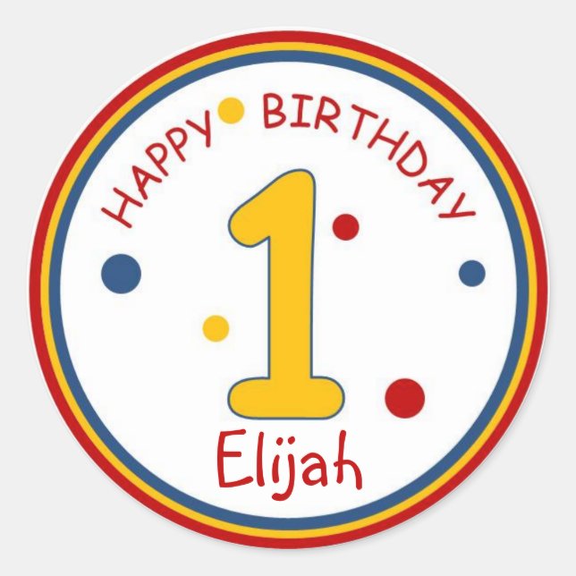 Primary Colours Happy Birthday Number 1 Classic Round Sticker (Front)