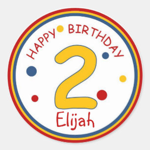 Primary Colours Happy Birthday Number 2 Classic Round Sticker