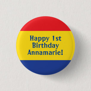 Primary Colours Kid's Birthday Party 1 Inch Round Button