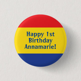 Primary Colours Kid's Birthday Party 1 Inch Round Button