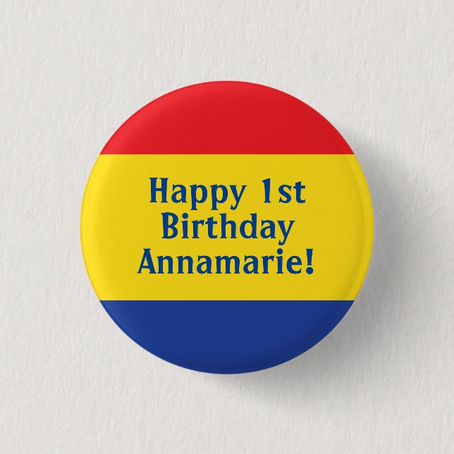 Primary Colours Kid's Birthday Party 1 Inch Round Button (Front)