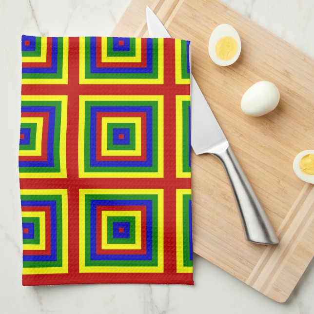Primary Colours Layered Squares Kitchen Towel (Quarter Fold)
