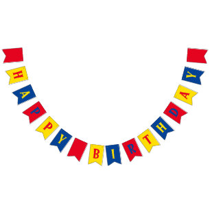 Primary Colours Red Yellow Blue 1st Birthday Party Bunting Flags