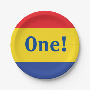 Primary Colours Red Yellow Blue 1st Birthday Party Paper Plate