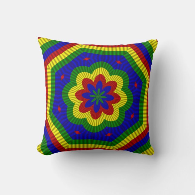 Primary Colours, Rolled Flower 1-Sq Throw Pillow (Front)