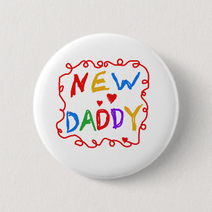 Primary Colours Text New Daddy 2 Inch Round Button