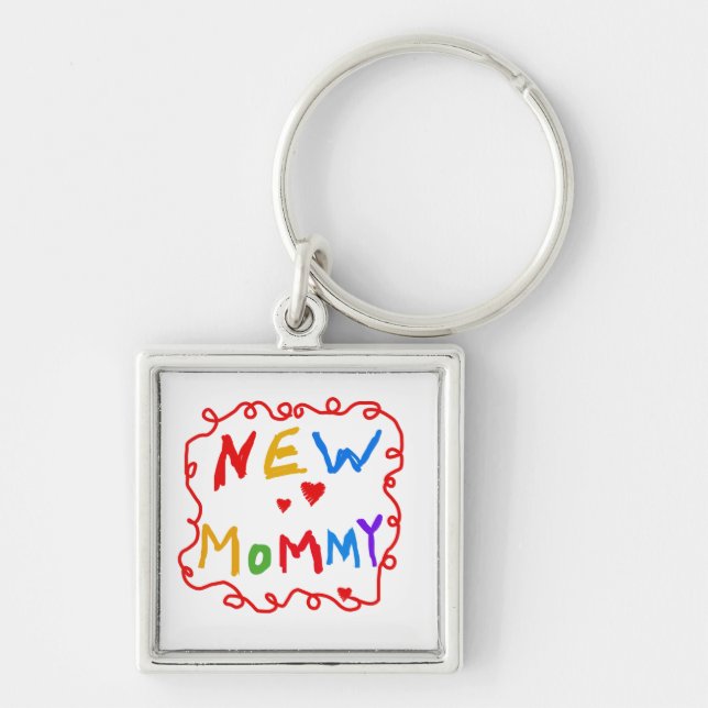 Primary Colours Text New Mommy Gifts Keychain (Front)