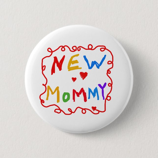 Primary Colours Text New Mommy  Tshirts 2 Inch Round Button (Front)
