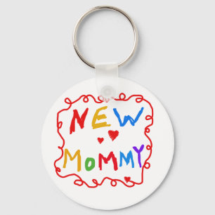 Primary Colours Text New Mommy  Tshirts Keychain