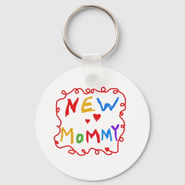Primary Colours Text New Mommy  Tshirts Keychain (Front)