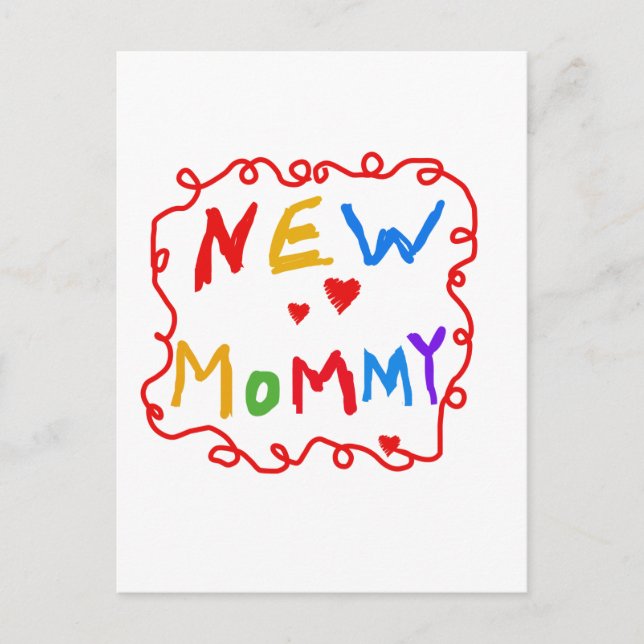 Primary Colours Text New Mommy  Tshirts Postcard (Front)