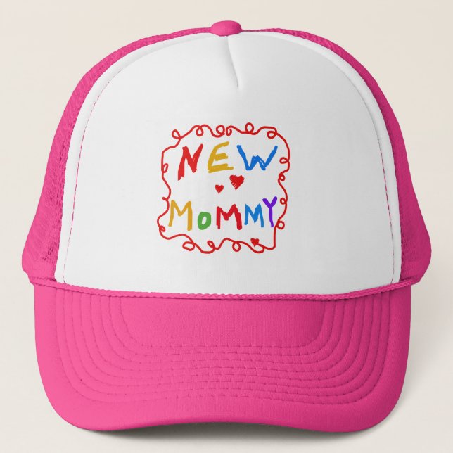 Primary Colours Text New Mommy  Tshirts Trucker Hat (Front)