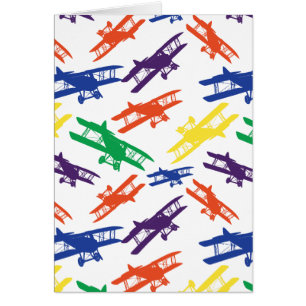 Primary Colours Vintage Biplane Airplane Pattern