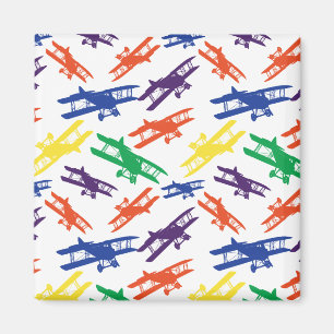Primary Colours Vintage Biplane Airplane Pattern Magnet