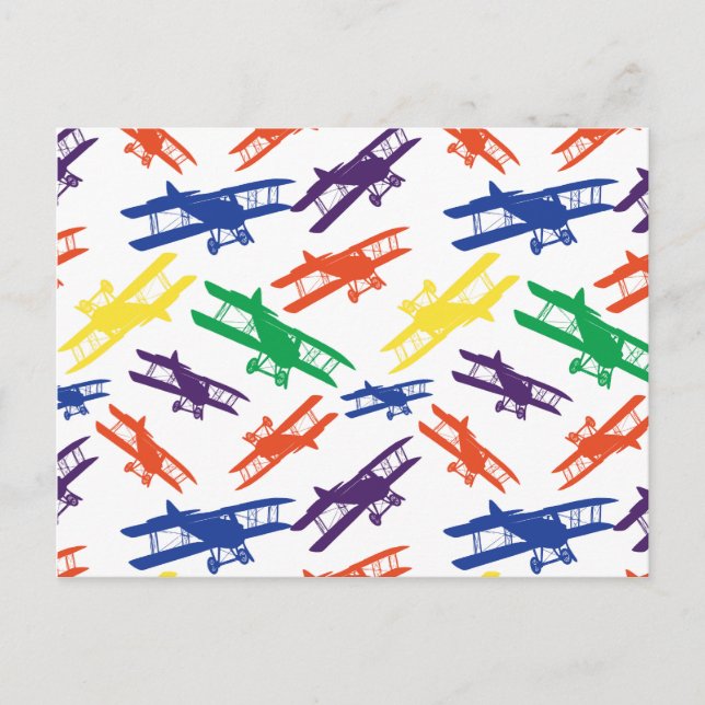 Primary Colours Vintage Biplane Airplane Pattern Postcard (Front)