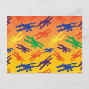 Primary Colours Vintage Biplane Airplane Pattern Postcard