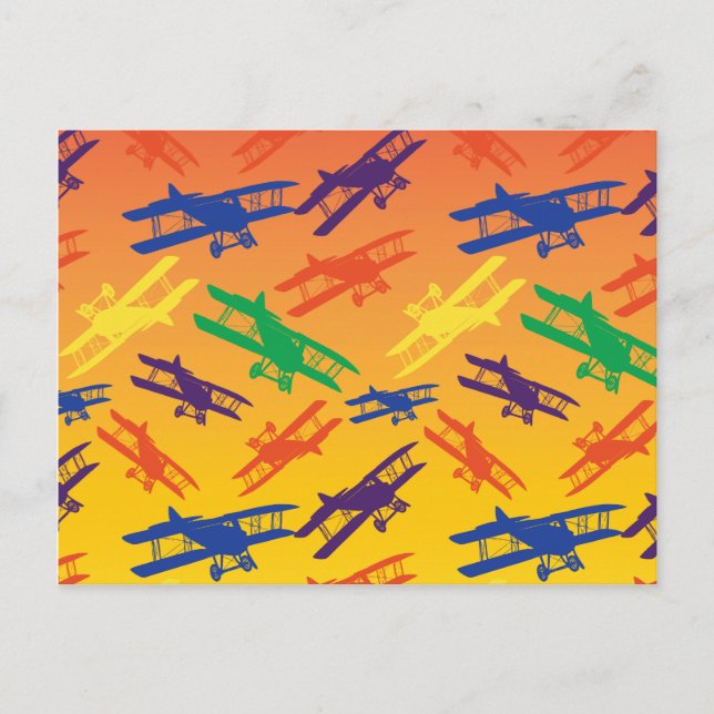 Primary Colours Vintage Biplane Airplane Pattern Postcard (Front)