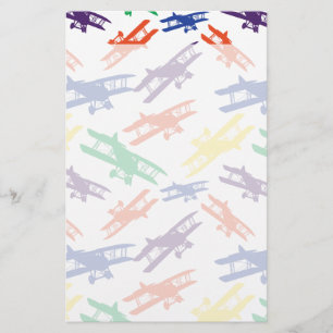 Primary Colours Vintage Biplane Airplane Pattern Stationery