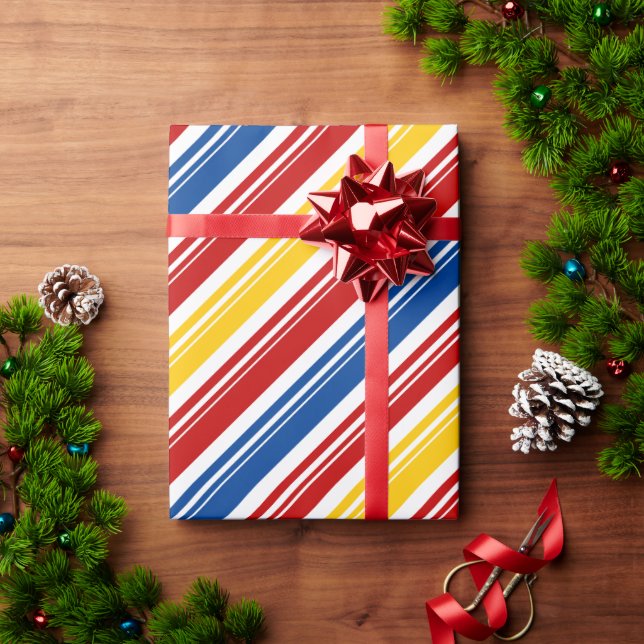 Primary Colours White Candy Cane Stripe Holiday Wrapping Paper (Holiday Gift)