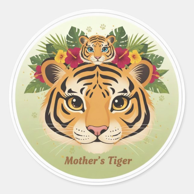 Primary: Cute Mother Tiger and Cub Sticker - Maa b (Devant)