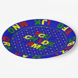 Primary Dots Alphabet, Blue-Paper Plate