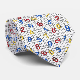 Primary Numbers Red Yellow Blue Binary Code Tie