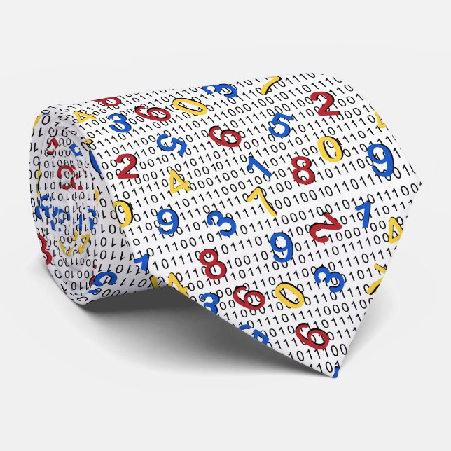 Primary Numbers Red Yellow Blue Binary Code Tie (Rolled)