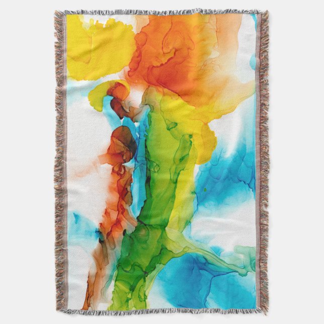 Primary Plume - Watercolors Throw Blanket (Front Vertical)