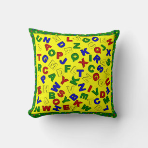 Primary Polka Dots Alphabet-Green-Sq Pillow