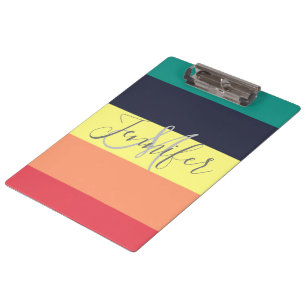 Primary Rainbow Colour Block Stripe Monogram Name Clipboard