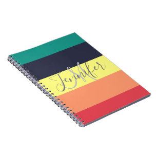 Primary Rainbow Colour Block Stripe Monogram Name Notebook