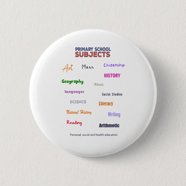 Primary School Subjects 2 Inch Round Button (Front)