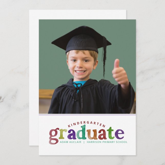 Primary Watercolor painted Kindergarten Graduate Invitation (Front/Back)