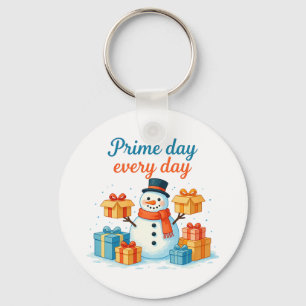 Prime Day Every Day, Snowman holding gifts Holiday Keychain