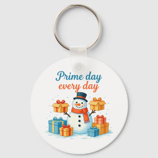 Prime Day Every Day, Snowman holding gifts Holiday Keychain