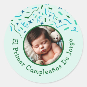 Primer Cumpleaños de Bebé Fiesta Infantil Con Foto Classic Round Sticker