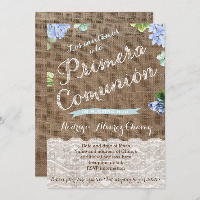 Primera Comunión, 1st Communion Latino Invites (Front/Back)