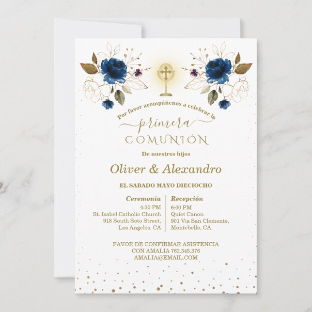  Primera Comunión Boys Twin First Holy Communion Invitation (Front)